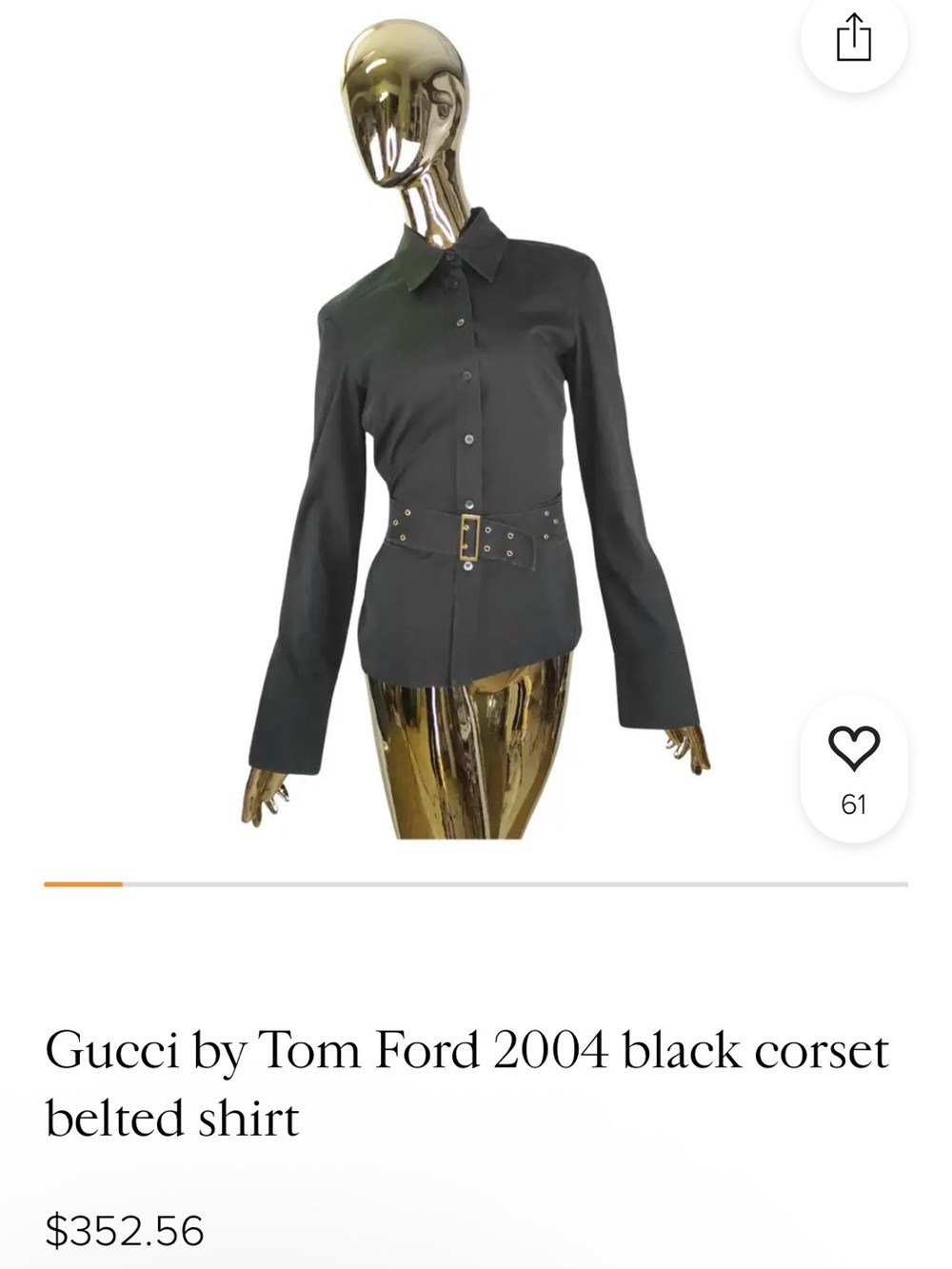 GUCCI By Tom Ford Black Corset-Belted Button-Down Shirt-Made in Italy